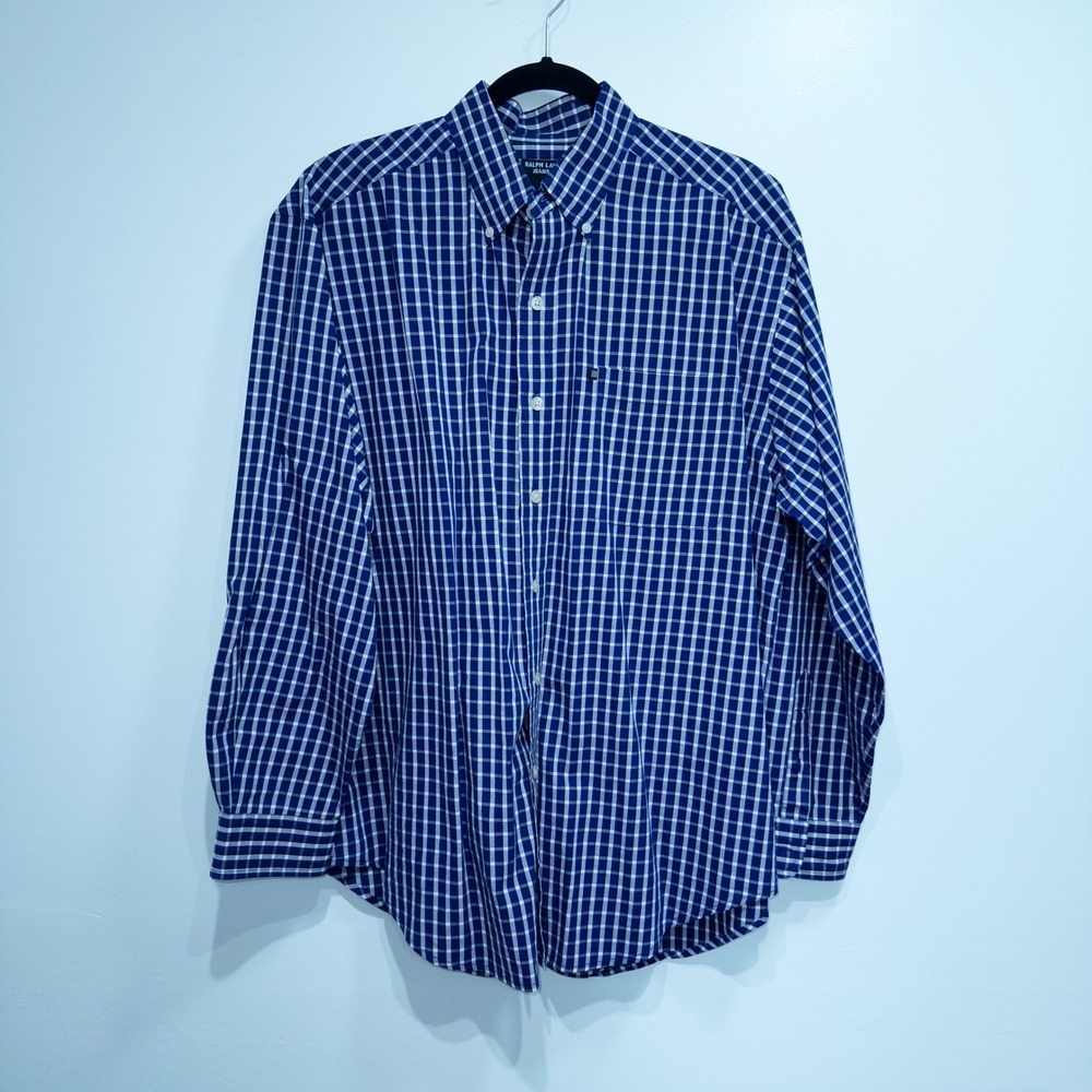 Ralph‎ Lauren Purple Plaid Cotton Button Up Dress Shirt Size Large
